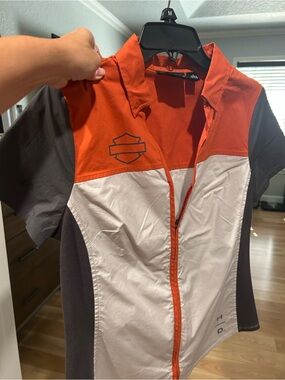 Harley-Davidson Women's Orange, White & Gray Zip Riding Shirt